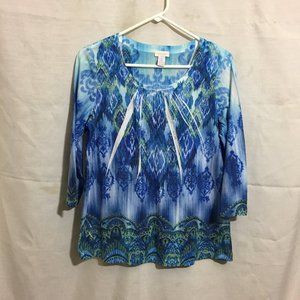 Chico's Blue Abstract Print Tunic Sz 1 Med